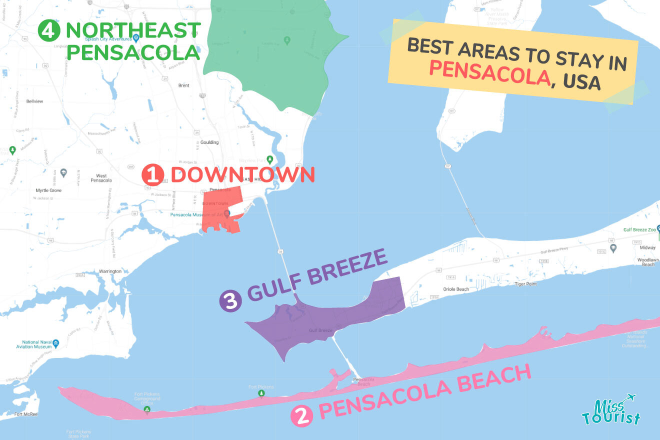 Map of best places to stay Pensacola